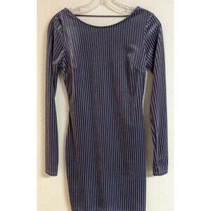 Forever 21 Light Blue Striped Velour Scoop Back Holiday/Club/Party Dress Small